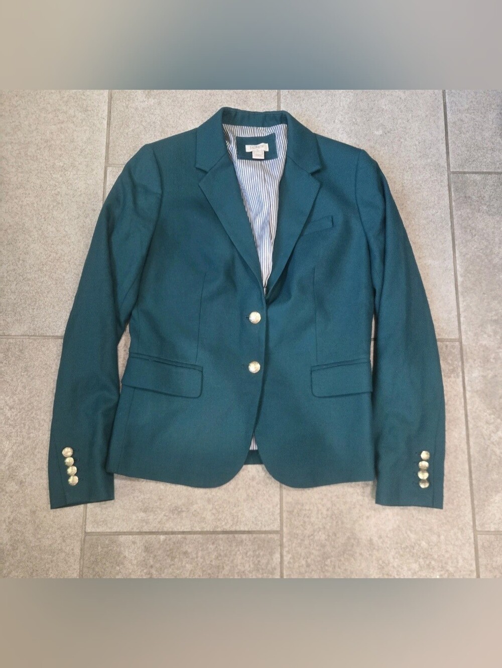 J Crew Factory Teal Schoolboy Blazer Size 4 Gold Buttons Preppy Academia Lined